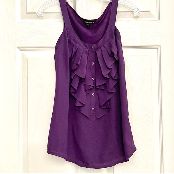πΈ3/$25 Express Mixed Media Purple Sleeveless Ruffle Blouse Top, Size XS - Picture 10 of 12